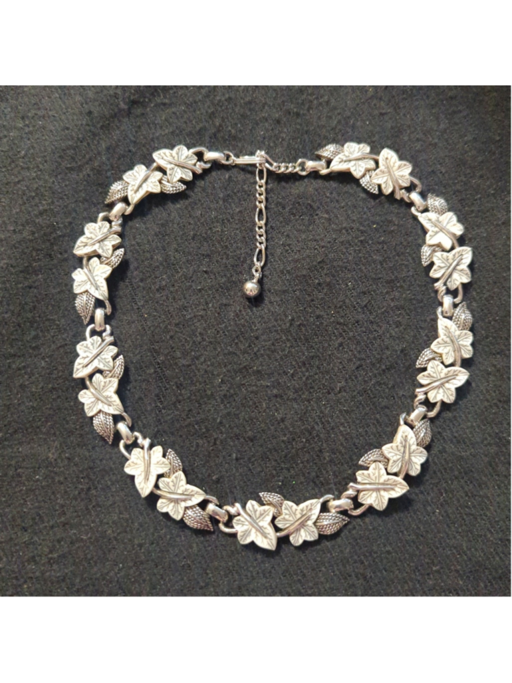 Vintage Marcel Boucher Silver Tone Thermoset Ivy Leaf Choker Statement Necklace